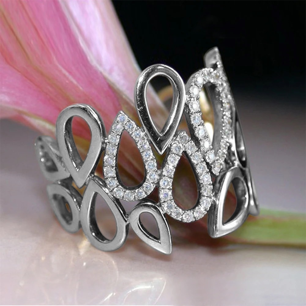 New Women’s 925 Silver Water Drop Diamond Ring - Picture 4 of 5